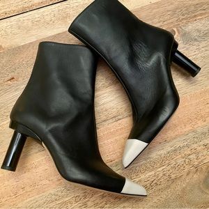 New - TIBI Grant Glove Leather cap toe ankle boot.  In black and ivory.